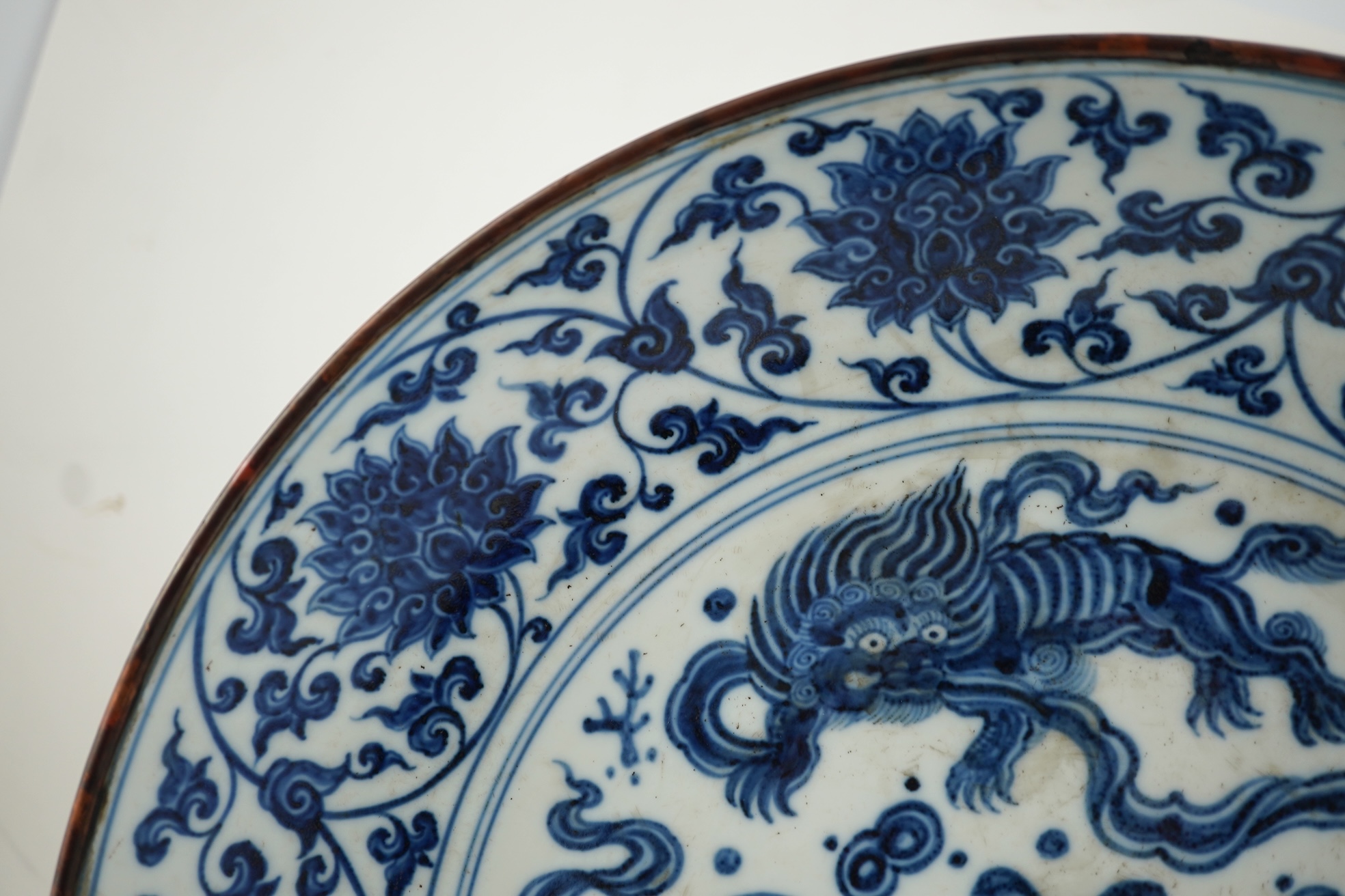 A Chinese blue and white 'Buddhist lions' dish, Ming Dynasty or later